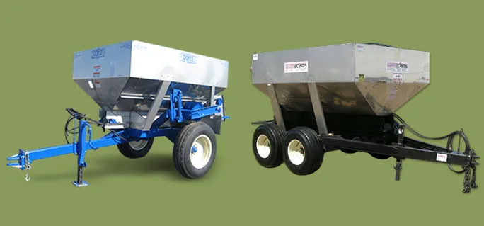 Two dry fertilizer spreaders